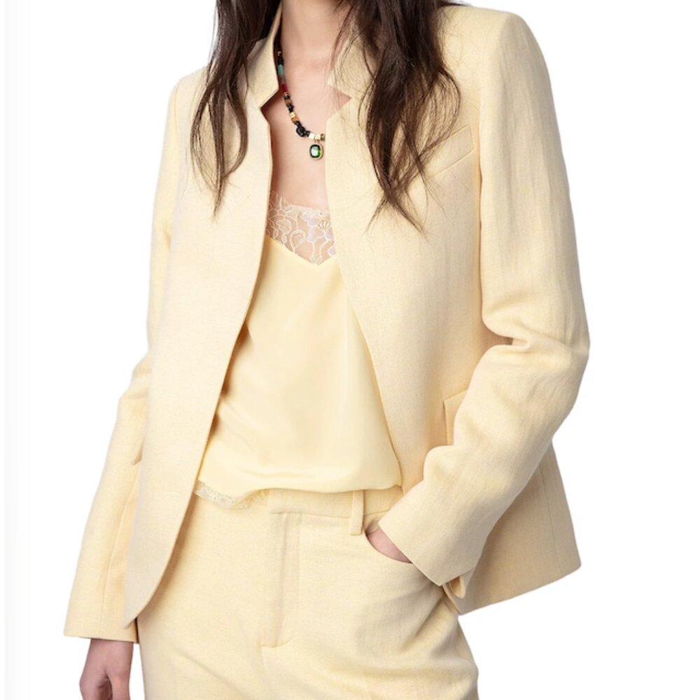 Zadig & Voltaire Linen Blazer Star Collar Size 38 NWT Designer Jacket